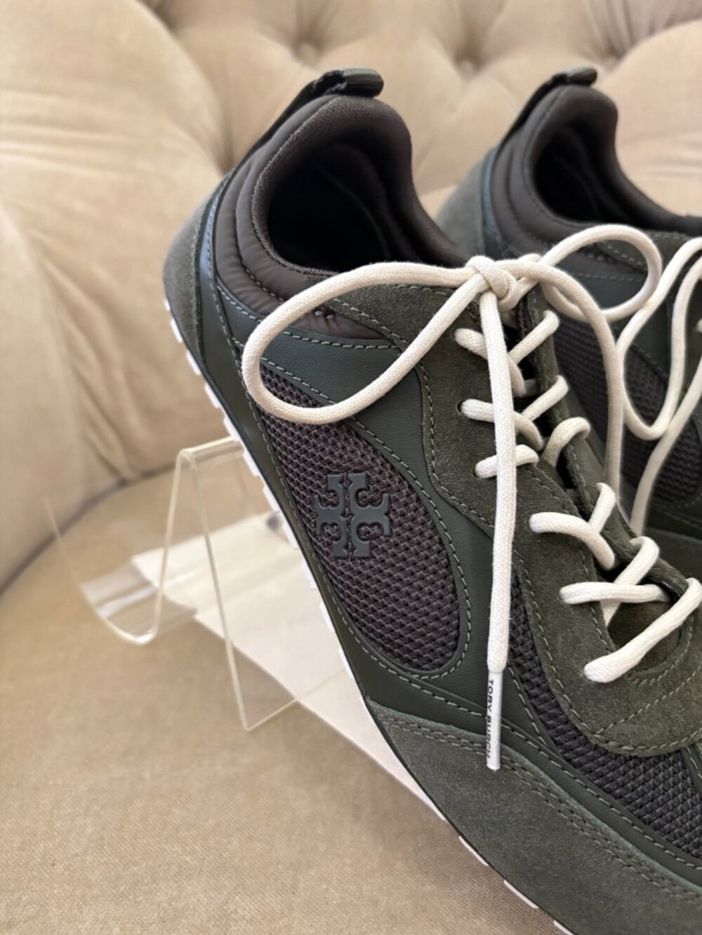 NEW Auth.TORY BURCH Iconic FIELD SNEAKERS Dark Olive Running Shoes - Picture 4 of 9